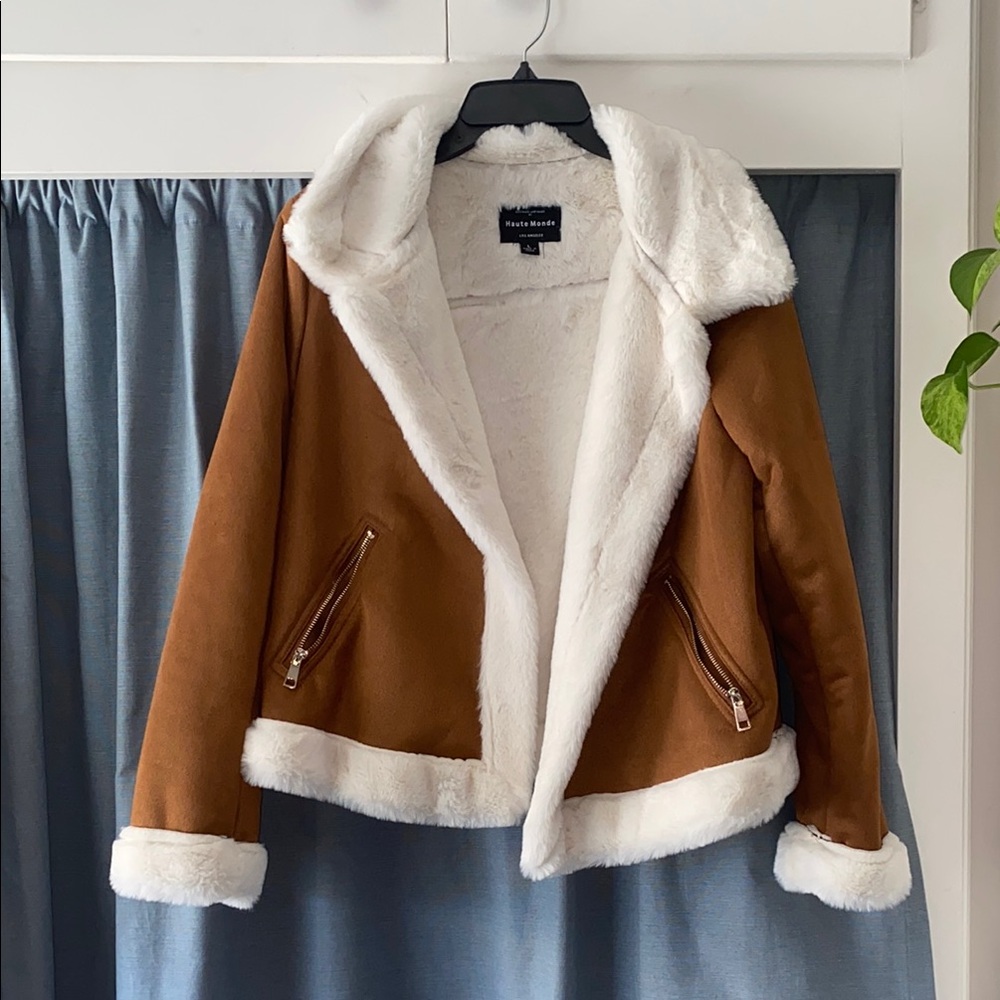 Faux Fur Faux Suede Tan Jacket